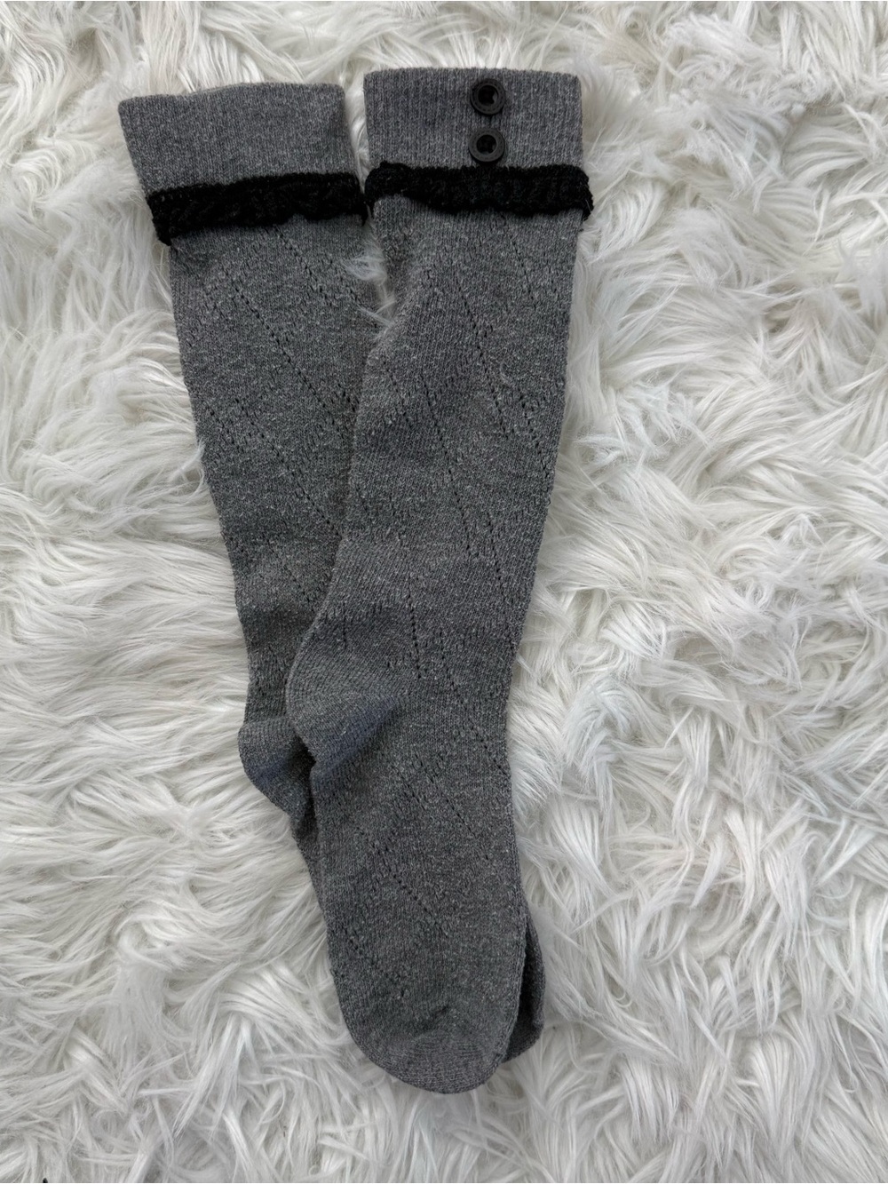 Toddler Gray Knee-High Boot Socks with Button Detail and Ruffle